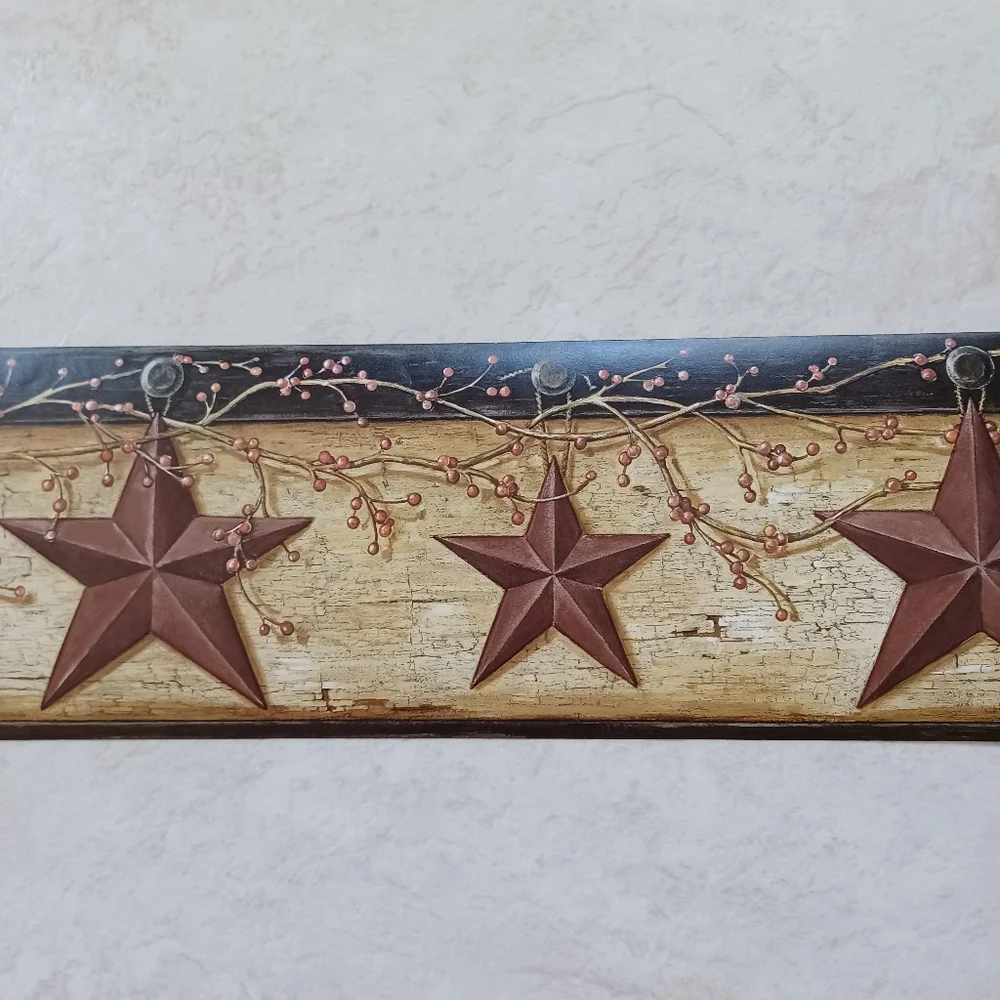 Wallpaper Border Rustic Barn Star Brick Red
